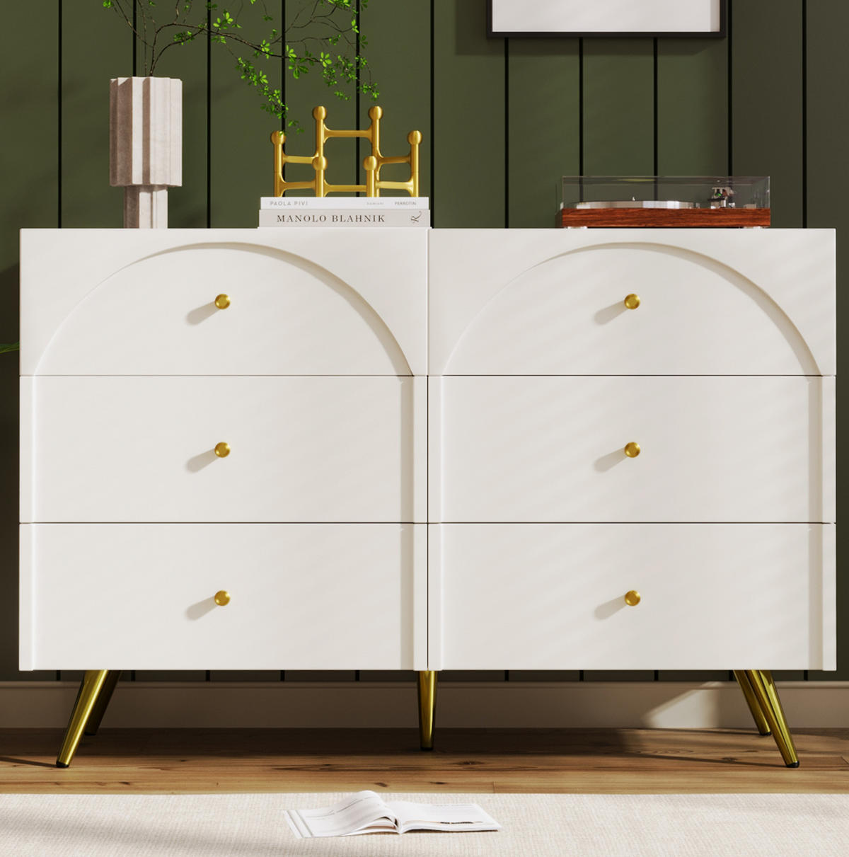 KOMMODE 120/40/85 cm aus Holzwerkstoff und Metall mit 6 Schubladen Creme-Weiß - Creme, Holz (120/40/85cm) - Modenvie