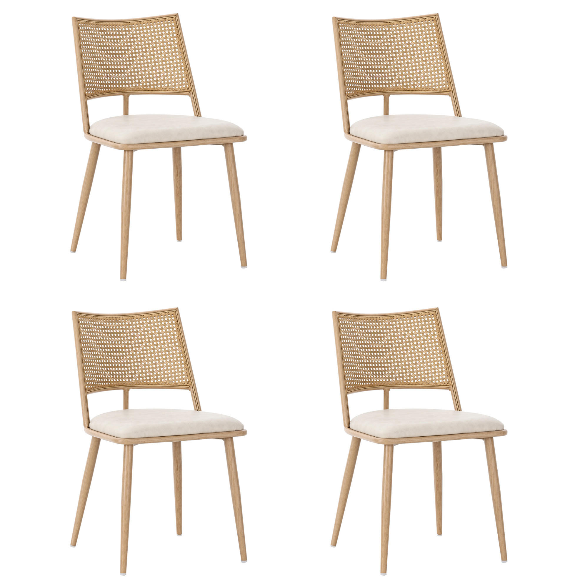 ESSZIMMERSTÜHLE 4er-Set mit PU-Sitz und Rattan-Rückenlehne Beige - Beige, Holz (46/80/48.2cm) - Meubliv
