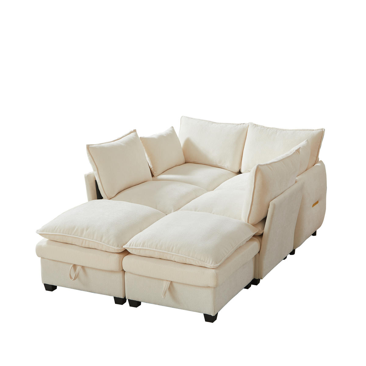 WOHNLANDSCHAFT 281/147/89 cm Beige mit 2 Fußhocker - Beige, Textil (281/89/147cm) - Oxeza