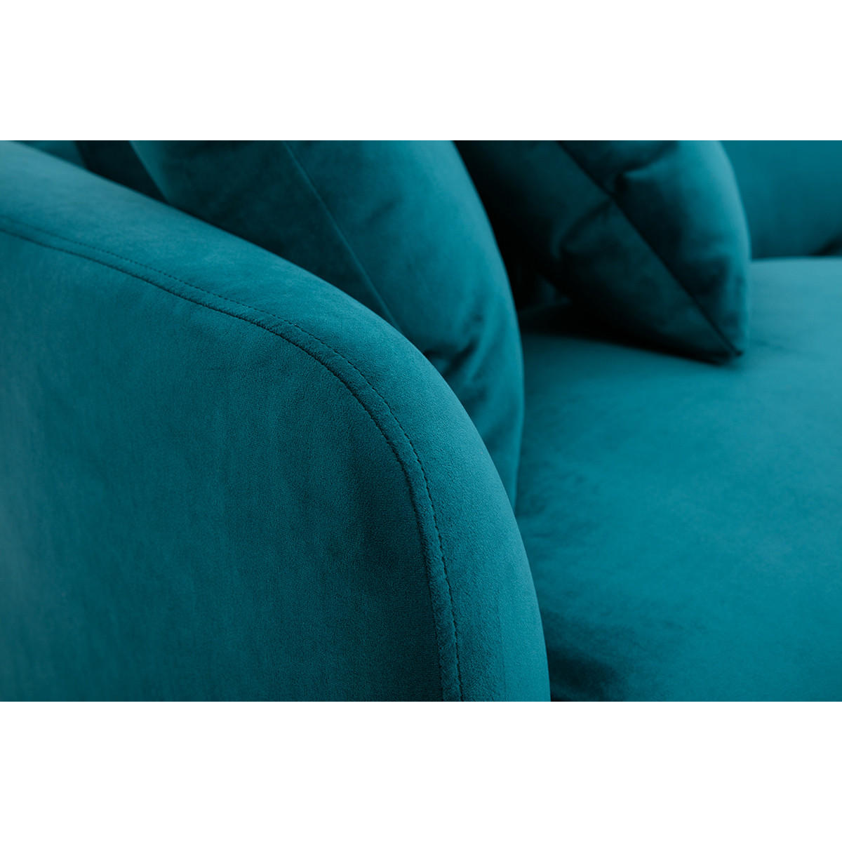 SOFA 3-Sitzer Petrolblauer Stoff Samtdesign Schwarzes Metall JERRY - Blau, Kunststoff (93/84/209cm) - Miliboo