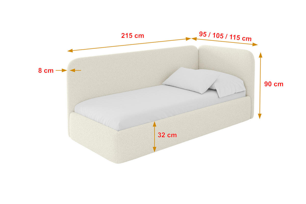 EINZELLBETT Jugendbett mit Bettkasten und Matratze H3/H4, Links - ELSY 100x200 Beige - Champagner, Holzwerkstoff/Textil (100/200cm) - ALTDECOR