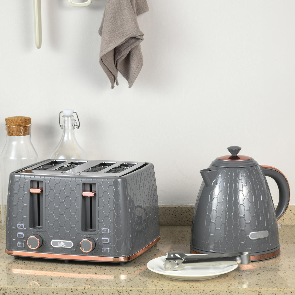 TOASTER mit Wasserkocher DE-07913 Grau - Grau, Kunststoff (19.5/23.4/24.2cm) - ComfortXL