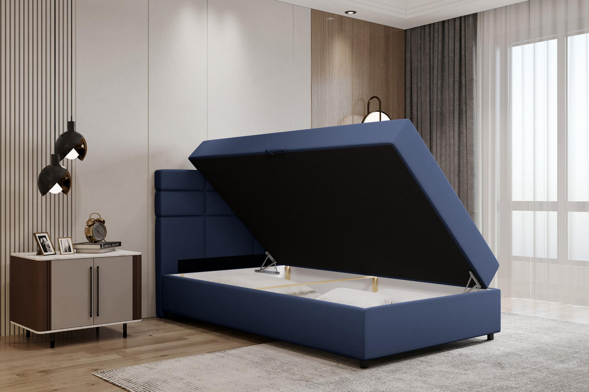 BOXBETT Reve 120 x 200 cm mit Bettkasten und Lattenrost ohne matratze - dunkelblau - Dunkelblau, Holz (120/200cm) - Panda Möbel