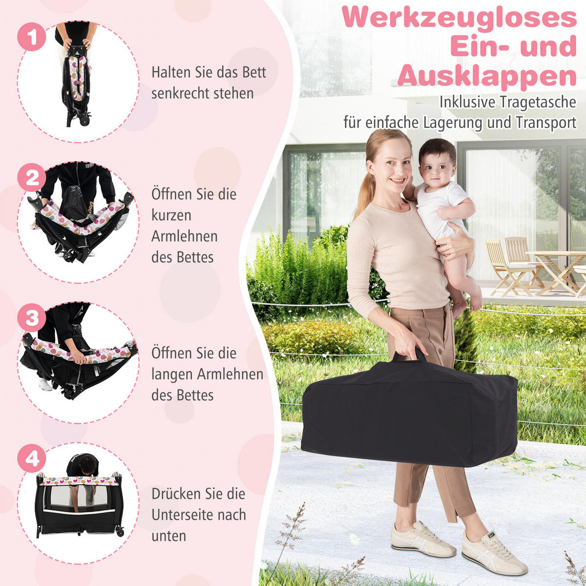 BEISTELLBETT Schwarz - Schwarz, Textil - COSTWAY