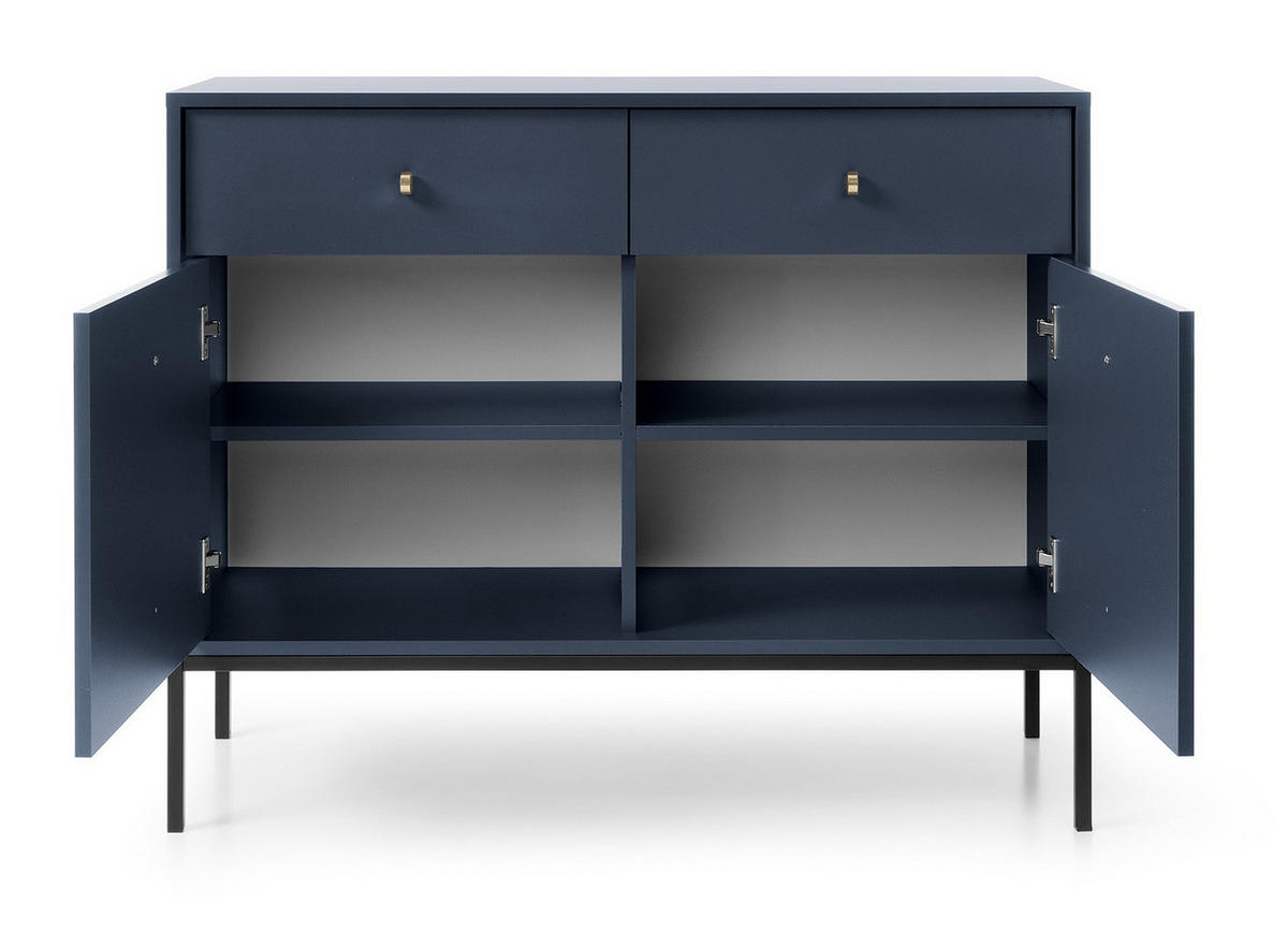 KOMMODE mit Schubladen Monti, 104 cm, 2 Türen, Marineblau + Schwarz - Schwarz/Dunkelblau, Holz/Metall (104/83/39cm) - Emporius