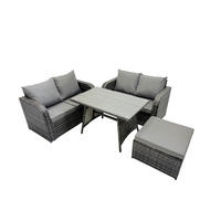 BALKONSET mit ESSTISCH SOFA Polyrattan Dunkelgrau 5-Sitzer - Dunkelgrau/Grau, Glas/Kunststoff - Fimous