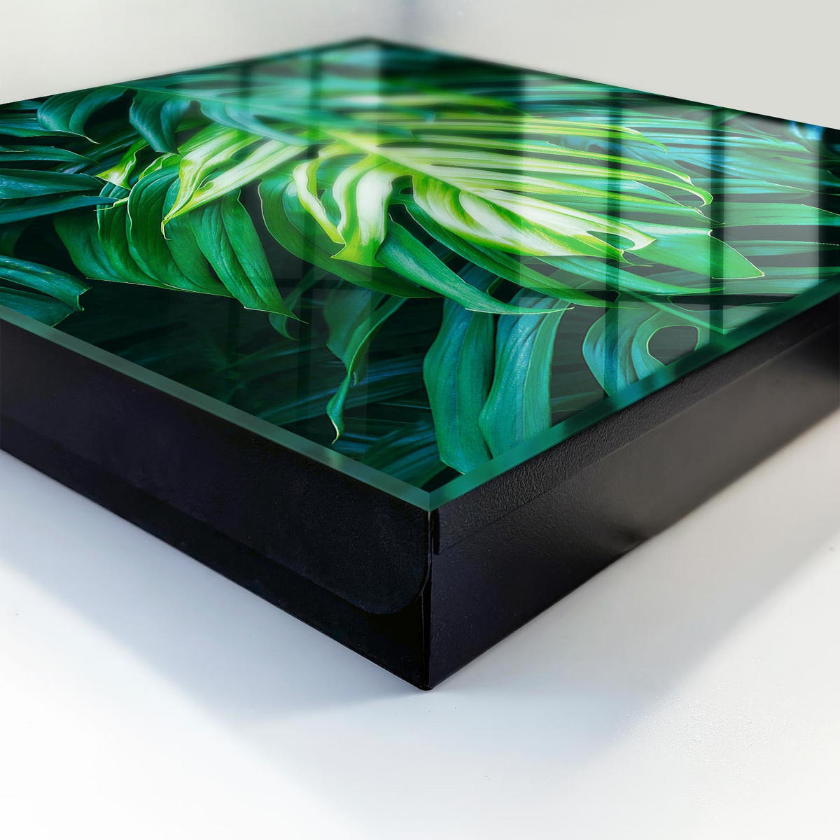 SCHLÜSSELBOX Schwarz 30x30 cm- Türöffnung nach rechts - Grüne Blätter - Grün, Metall (30/30/5cm) - TULUP