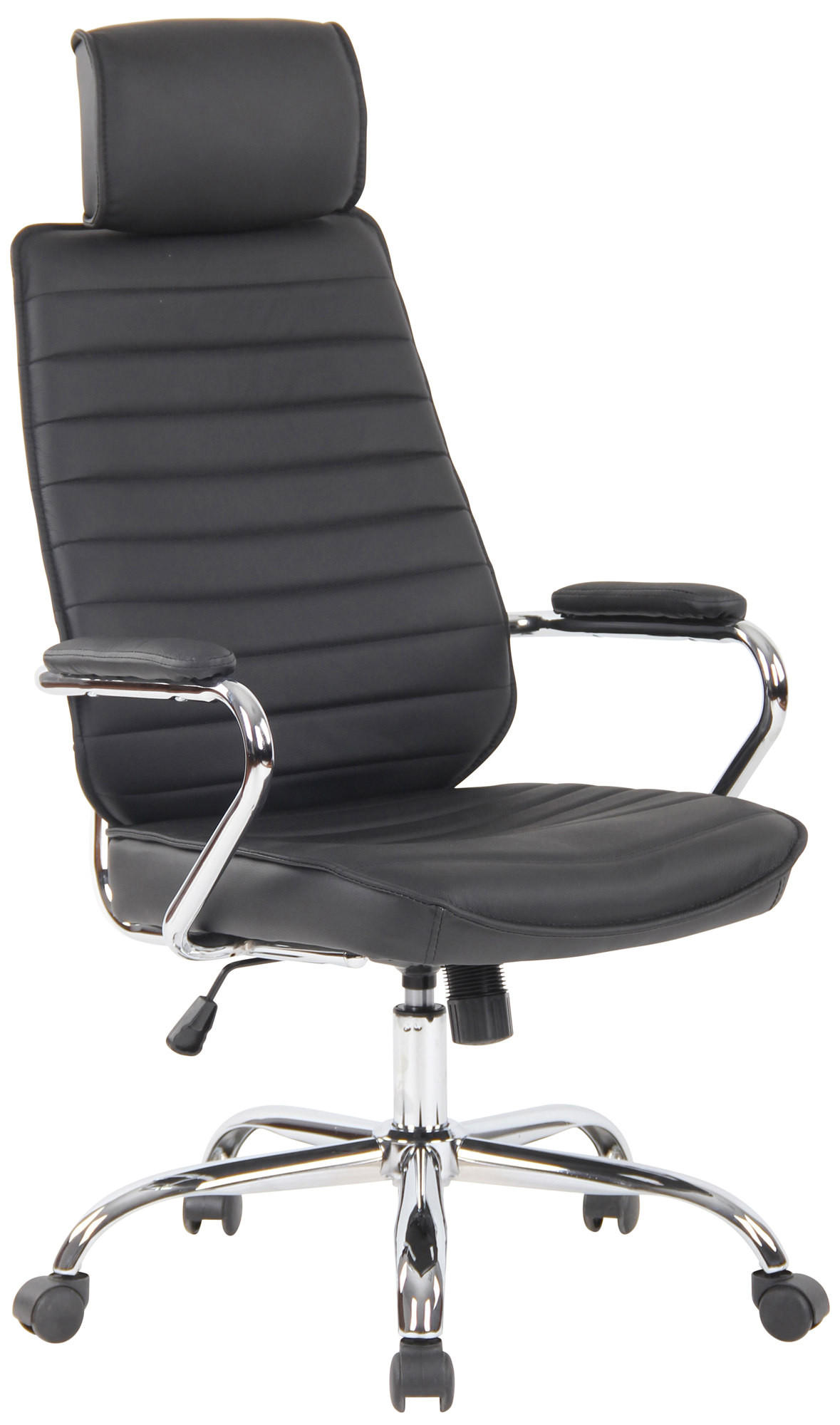 CHEFSESSEL Echtleder Schwarz - Chromfarben/Schwarz, Leder/Metall (59/117/57cm) - CLP