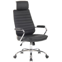 CHEFSESSEL Echtleder Schwarz - Chromfarben/Schwarz, Leder/Metall (59/117/57cm) - CLP