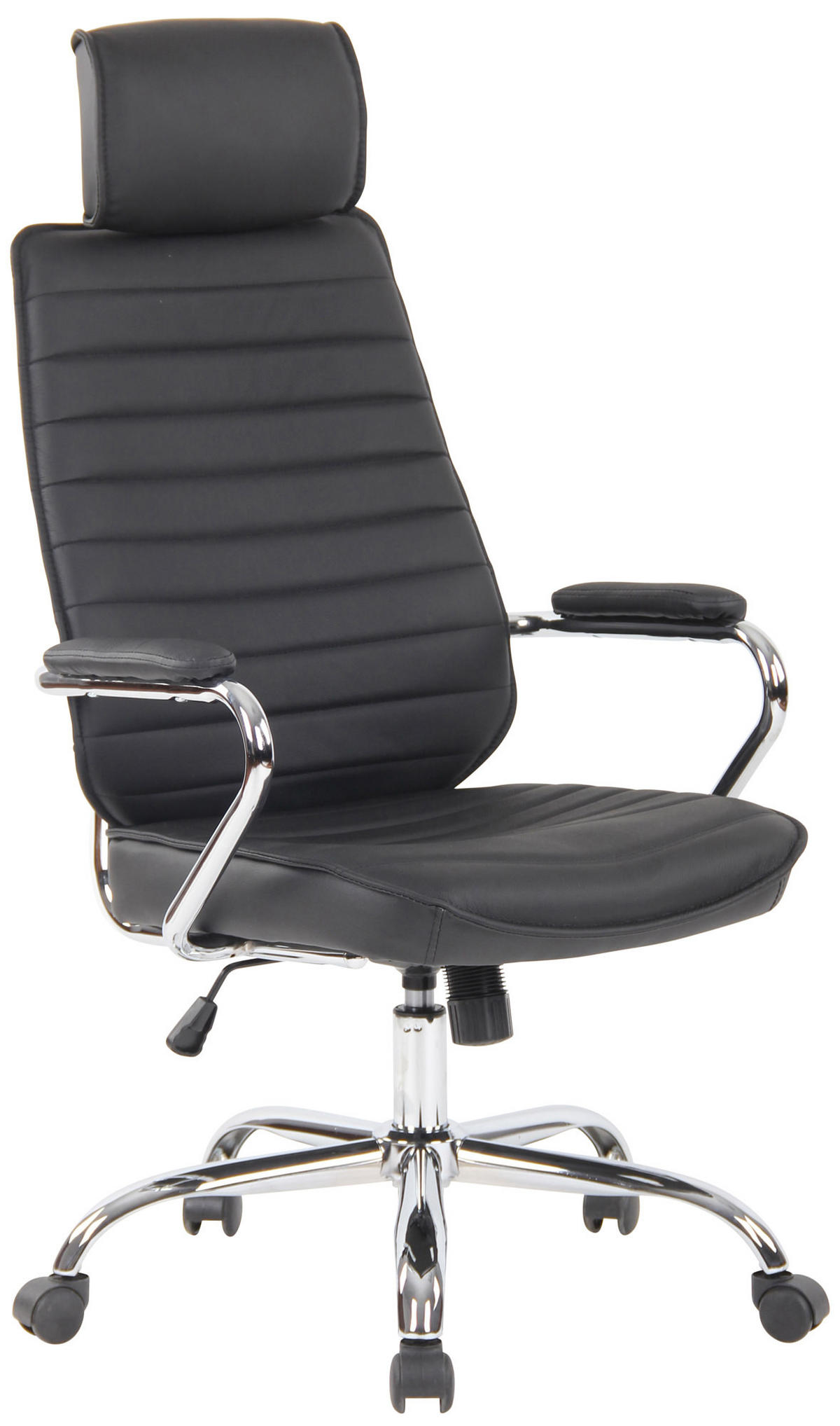 CHEFSESSEL Echtleder Schwarz - Chromfarben/Schwarz, Leder/Metall (59/117/57cm) - CLP