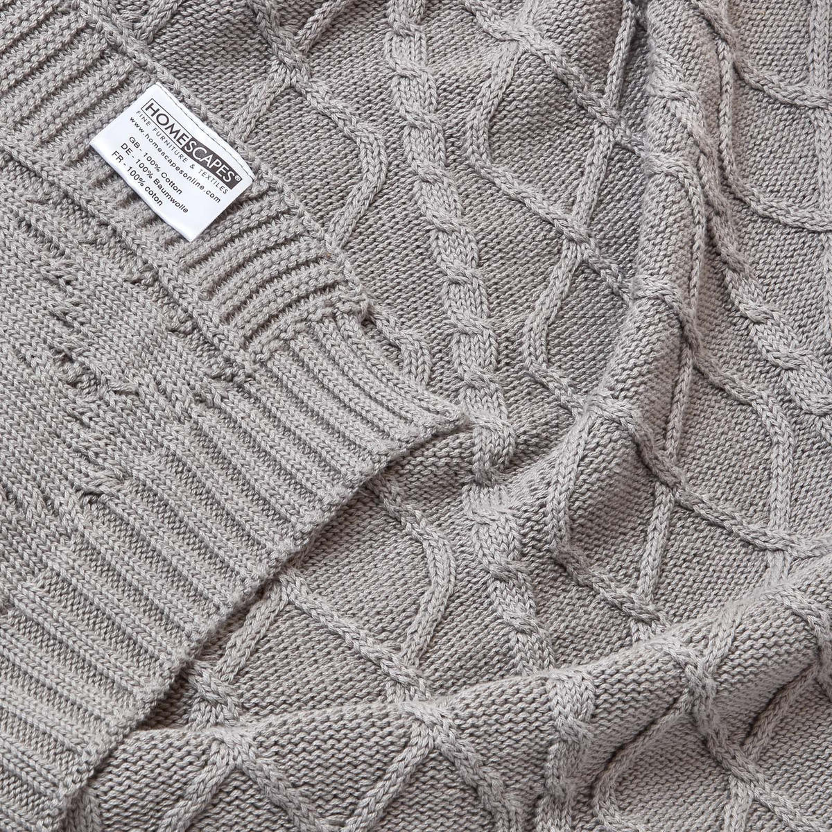STRICKDECKE 150/200 cm, Baumwolle mit Rautenmuster - Grau, Textil (150/200cm) - Homescapes