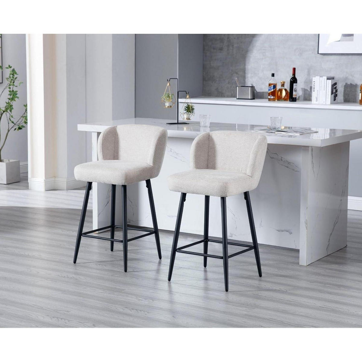 BARHOCKER 4er Set mit Rückenlehne und Metallfüßen in Oatmeal - Beige, Textil (49/93/52cm)