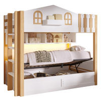 ETAGENBETT 90x200 cm im Hausdesign in Weiß/Natur mit LED-Beleuchtung und Stauraum - Weiß, Holzwerkstoff (90/200cm) - IVMEU