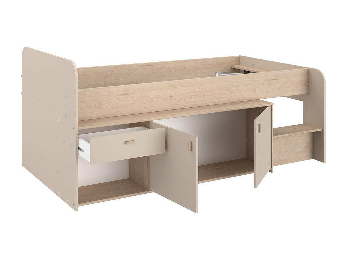 HALBHOCHBETT - 1 Person - holz - beige Lunobi - Beige, Holz (90/200cm) - Vente-Unique