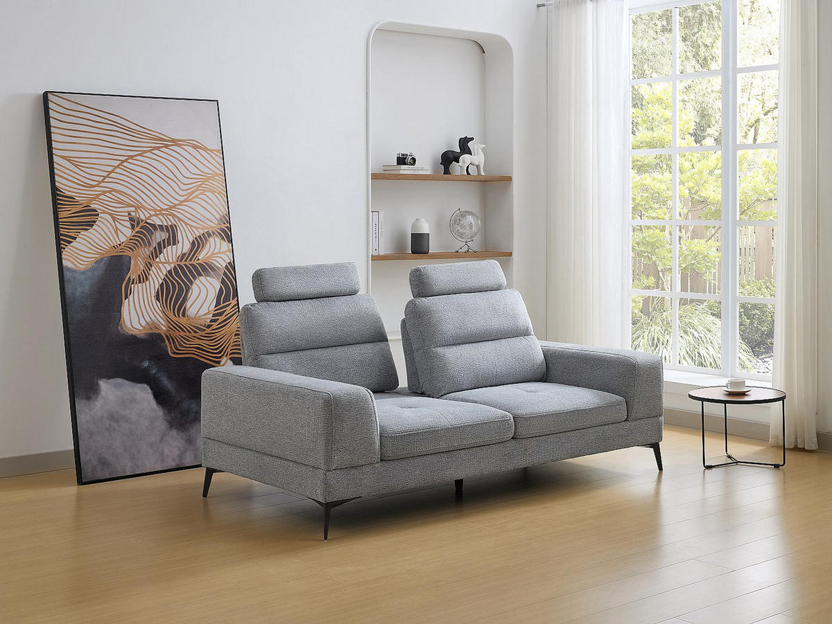 SOFA - 3 Personen - stoff - grau Udalio - Grau, Textil/Metall (215/86/123cm) - Vente-Unique