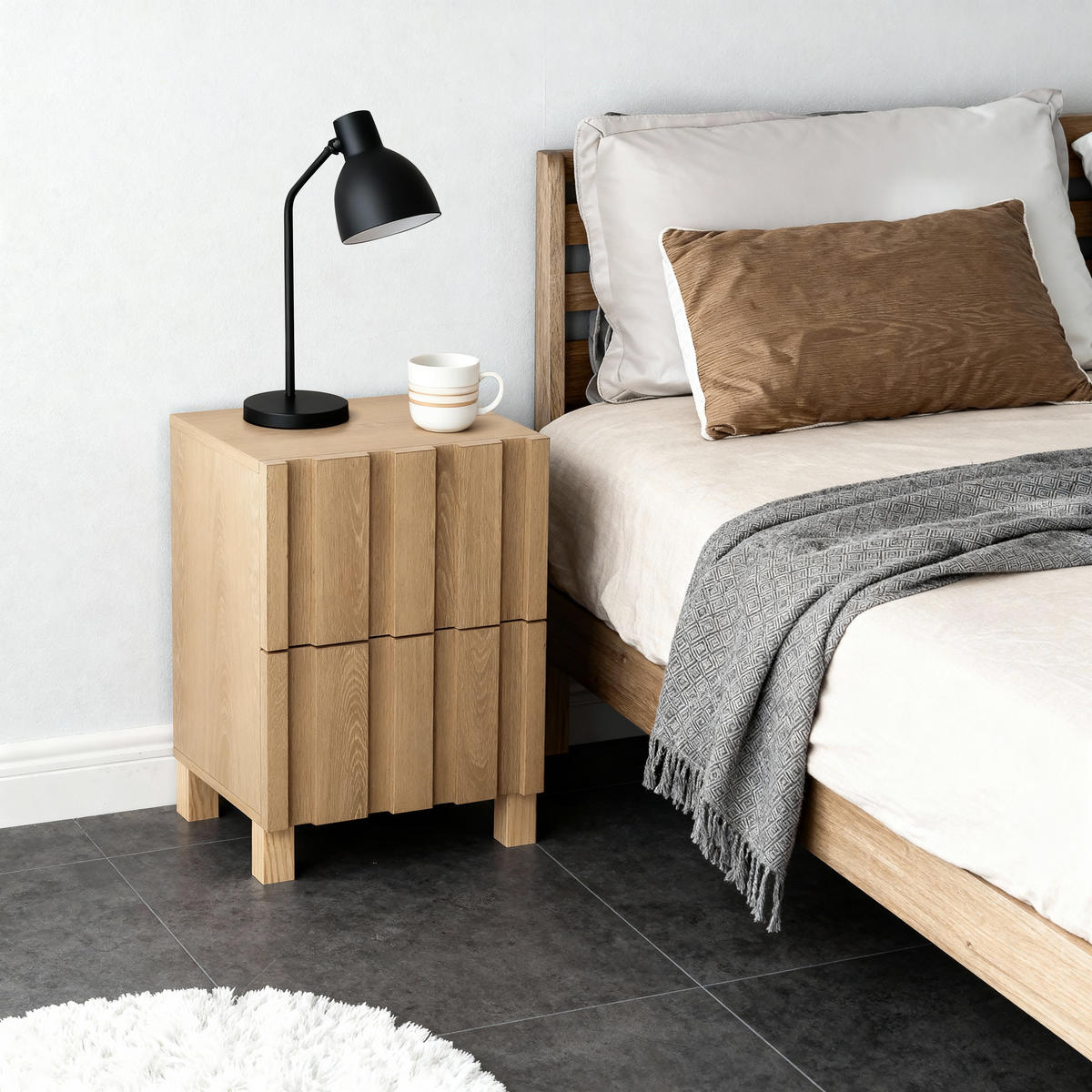 NACHTTISCH Modern mit 2 Schubladen, Eichenfarben, Spanplatte | B40 x T30 x H55 cm - Eichefarben, Holz (40/55/30cm) - Hometopia