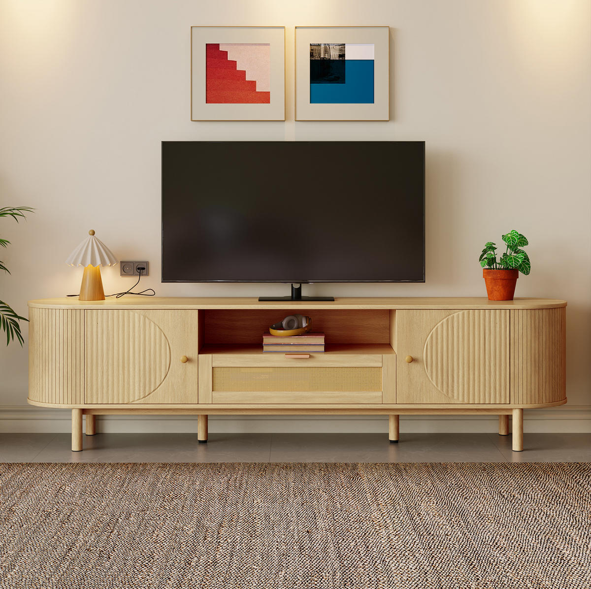 TV-SCHRANK mit Rattanschublade 175 x 36 x 51 cm MDF Natur - Braun, Holzwerkstoff (36/51/175cm) - Beauniv