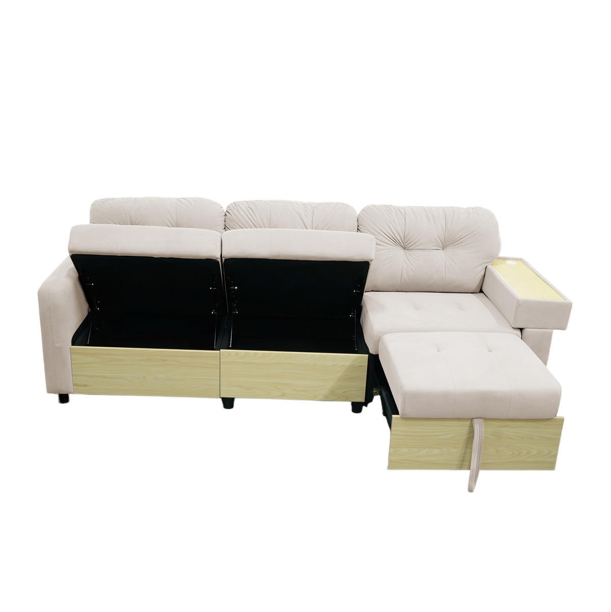 ECKSOFA 228/80/78 cm beige aus Samt mit Stauraum und USB - Beige, Textil (80/228cm) - OKWISH