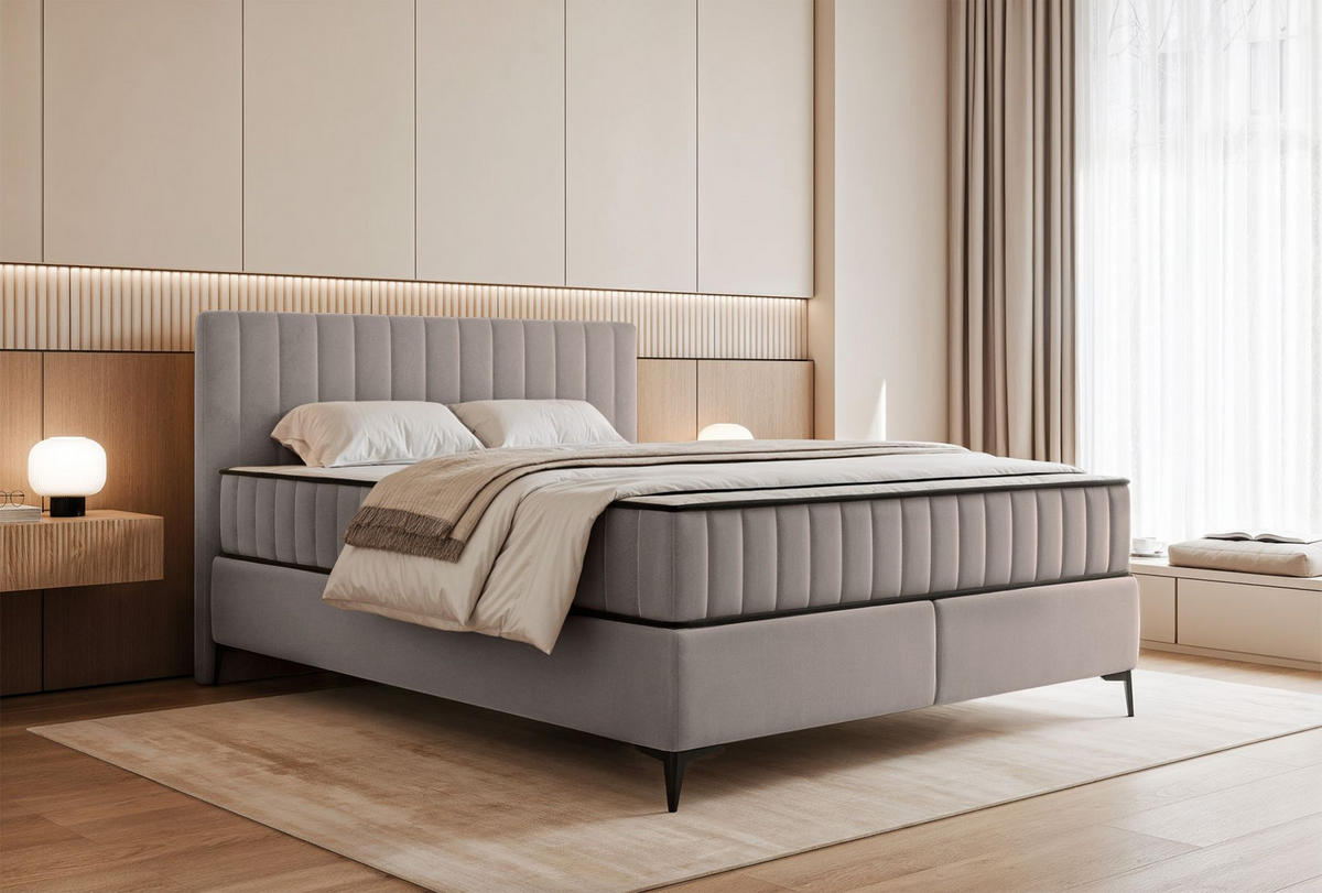 BOXBETT Mufasso Greige Samtbezug 180x200 cm - Taupe/Schwarz, Textil/Metall (180/200cm) - Selsey