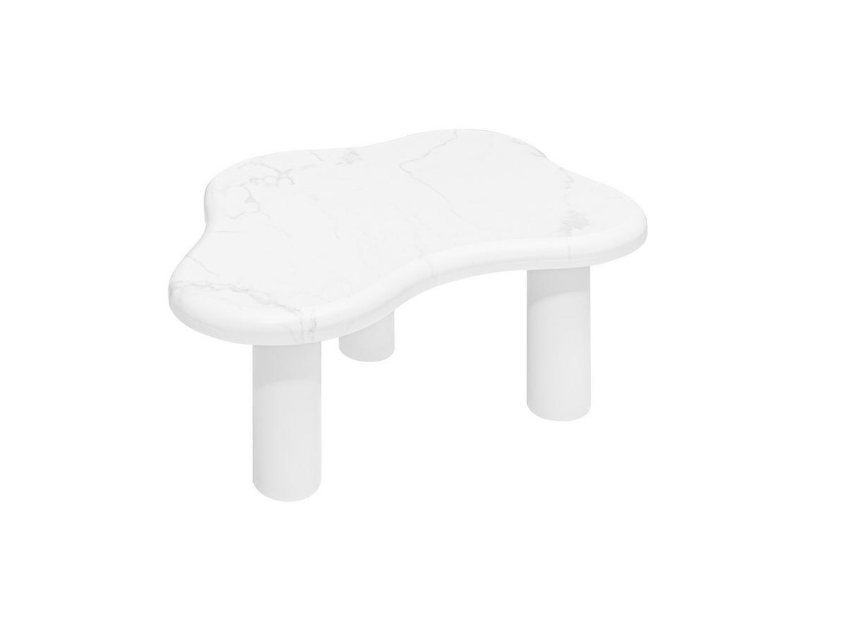 COUCHTISCH 90/62/40 cm weiß aus Holzwerkstoff in Marmoroptik mit wolkenförmiger Tischplatte - Weiß, Holzwerkstoff (90.8/62.5/40cm) - OKWISH