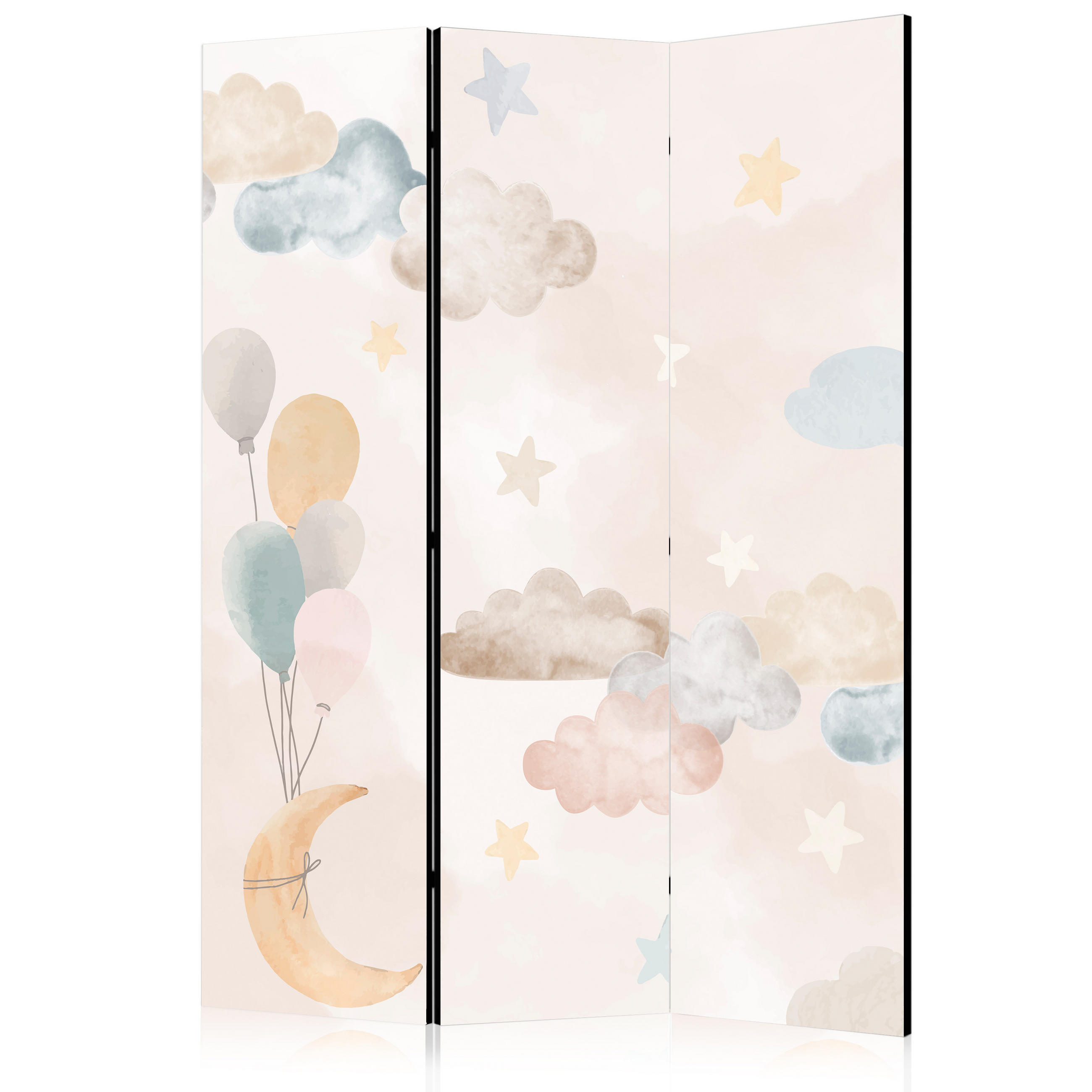 PARAVENT Beidseitig Bedruckter 3-tlg 135x172 cm Sterne Wolken Ballons - Multicolor, Holz/Textil (135/172/3cm) - Muralo