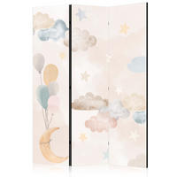 PARAVENT Beidseitig Bedruckter 3-tlg 135x172 cm Sterne Wolken Ballons - Multicolor, Holz/Textil (135/172/3cm) - Muralo