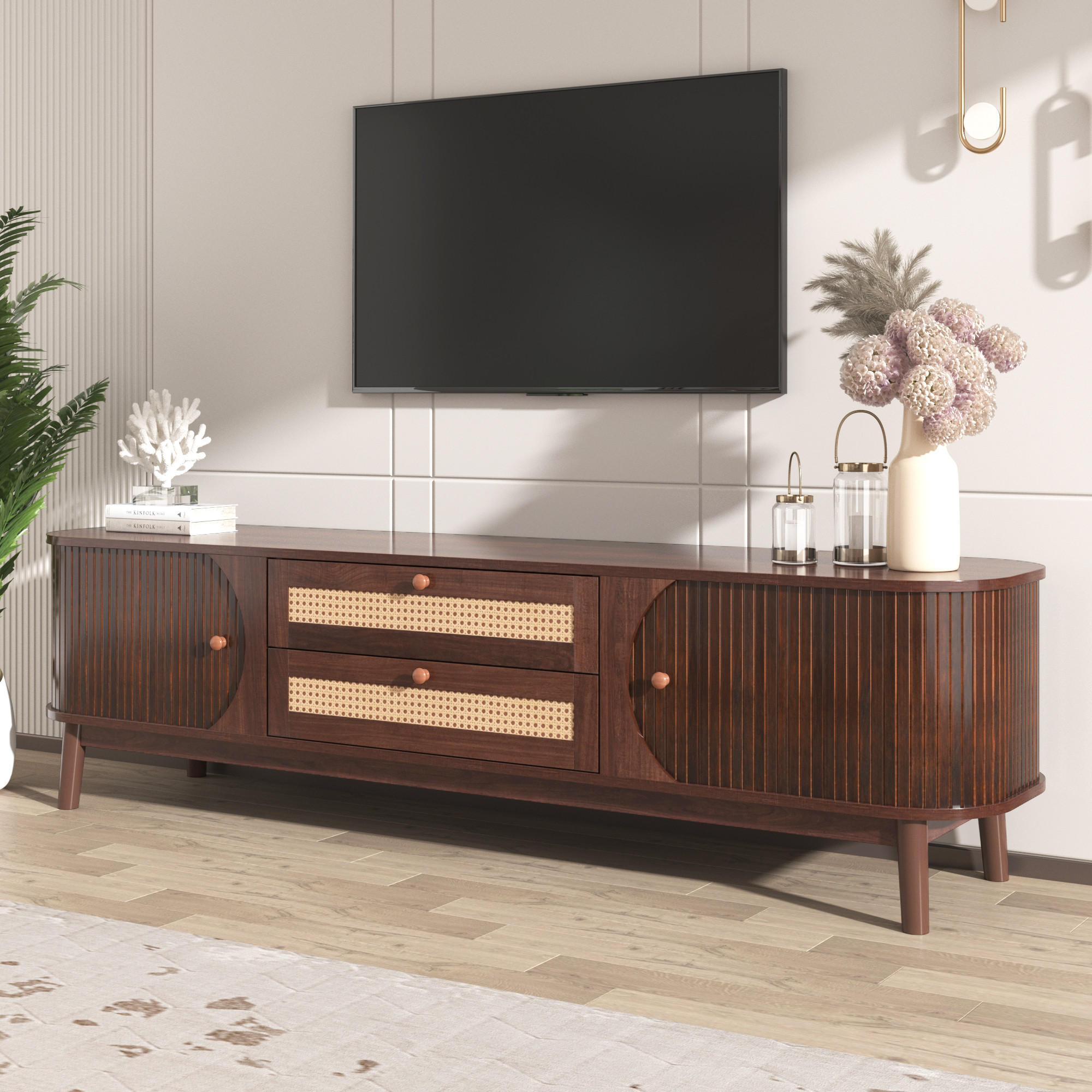 TV-SCHRANK Lowboard Holzoptik Rattan Türen Schubladen - Naturfarben, Holz (170/46/39.5cm) - Fortuna Lai