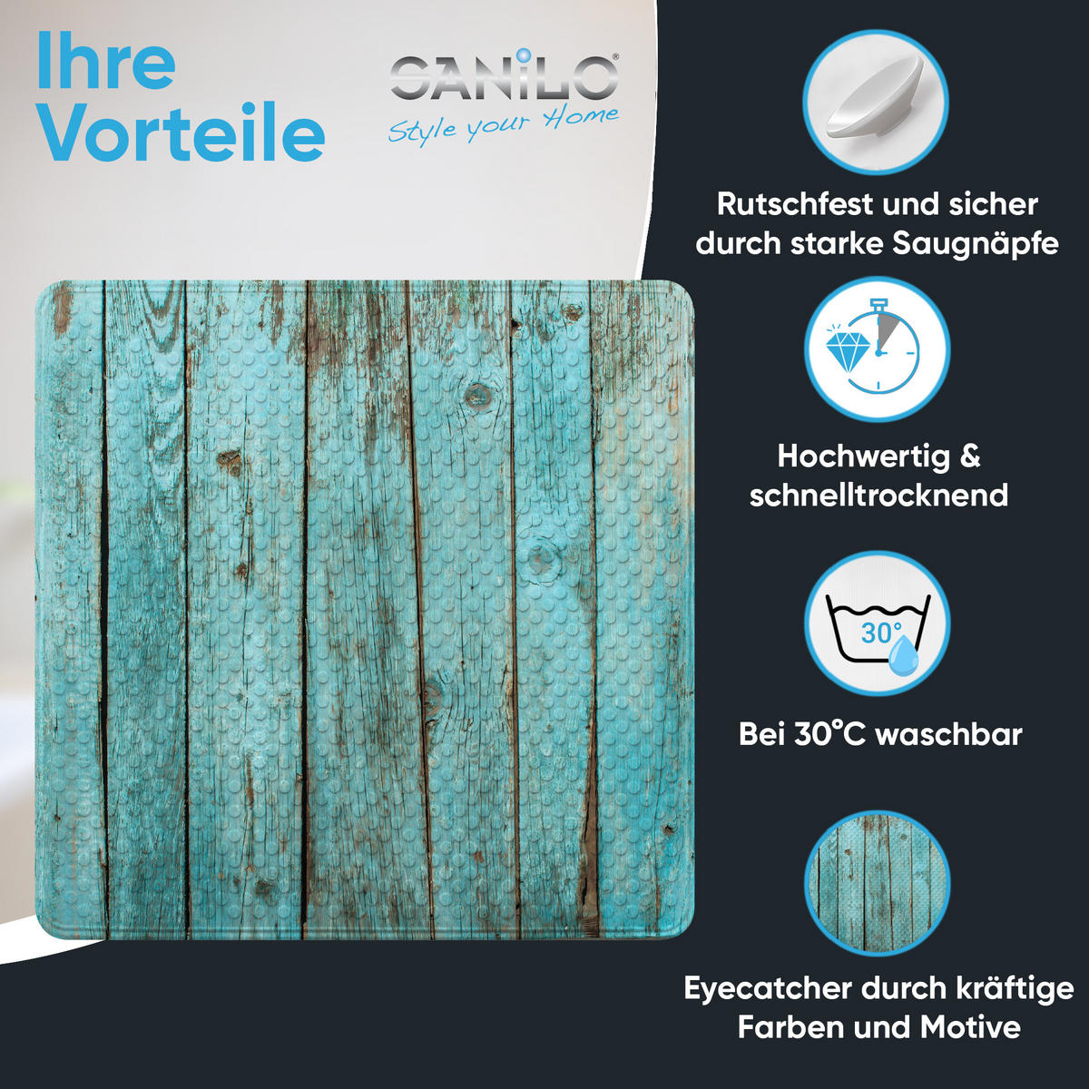 BADEMATTE Lumber - Türkis, Kunststoff (53/53cm) - Sanilo