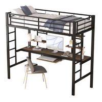 HOCHBETT aus Metall 90x200 cm Schwarz mit Schreibtisch, 2 Bücherregalen und Tastaturablage - Schwarz, Metall (90/200cm) - IVMEU
