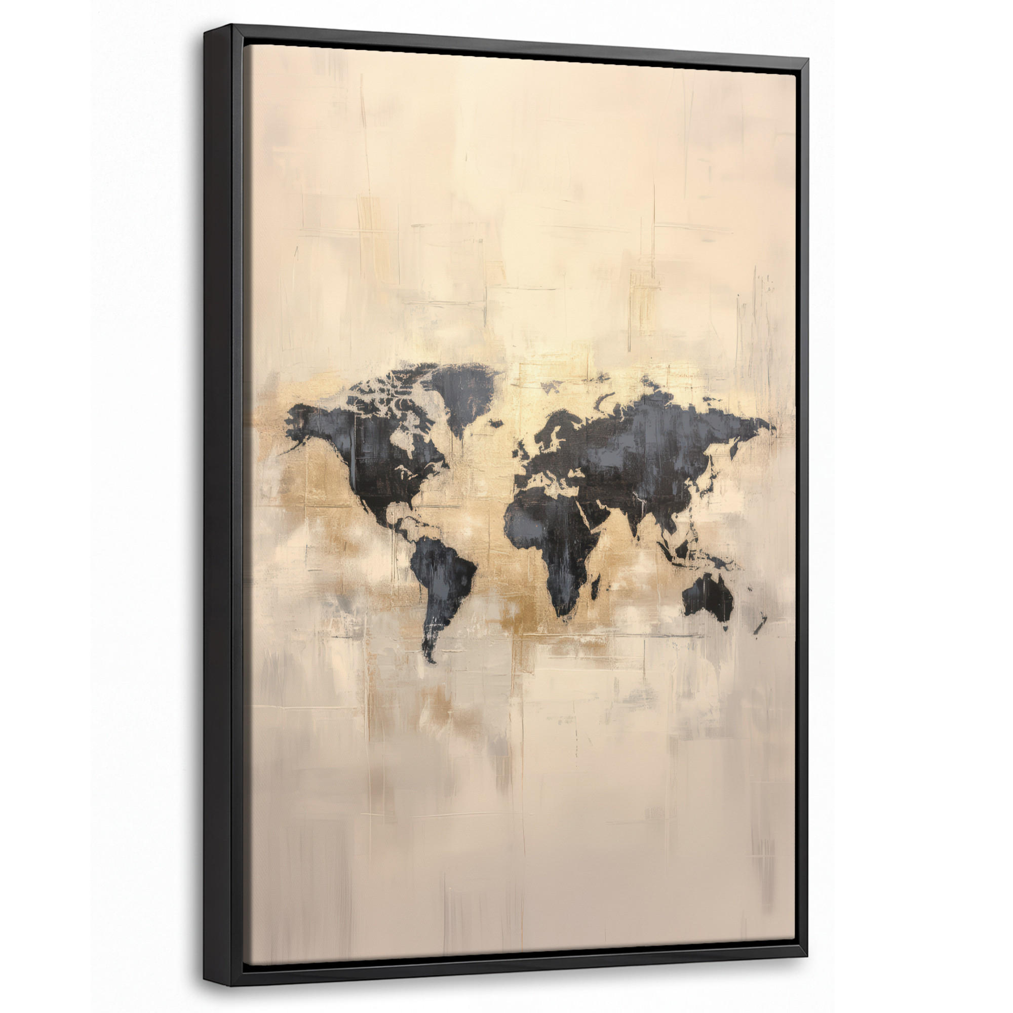 LEINWAND Bilder mit Rahmen - Weltkarte - Gold - Schwarz - Abstrakt - 40x60 - Kupferfarben, Textil (40/60cm) - MuchoWow