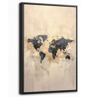 LEINWAND Bilder mit Rahmen - Weltkarte - Gold - Schwarz - Abstrakt - 40x60 - Kupferfarben, Textil (40/60cm) - MuchoWow