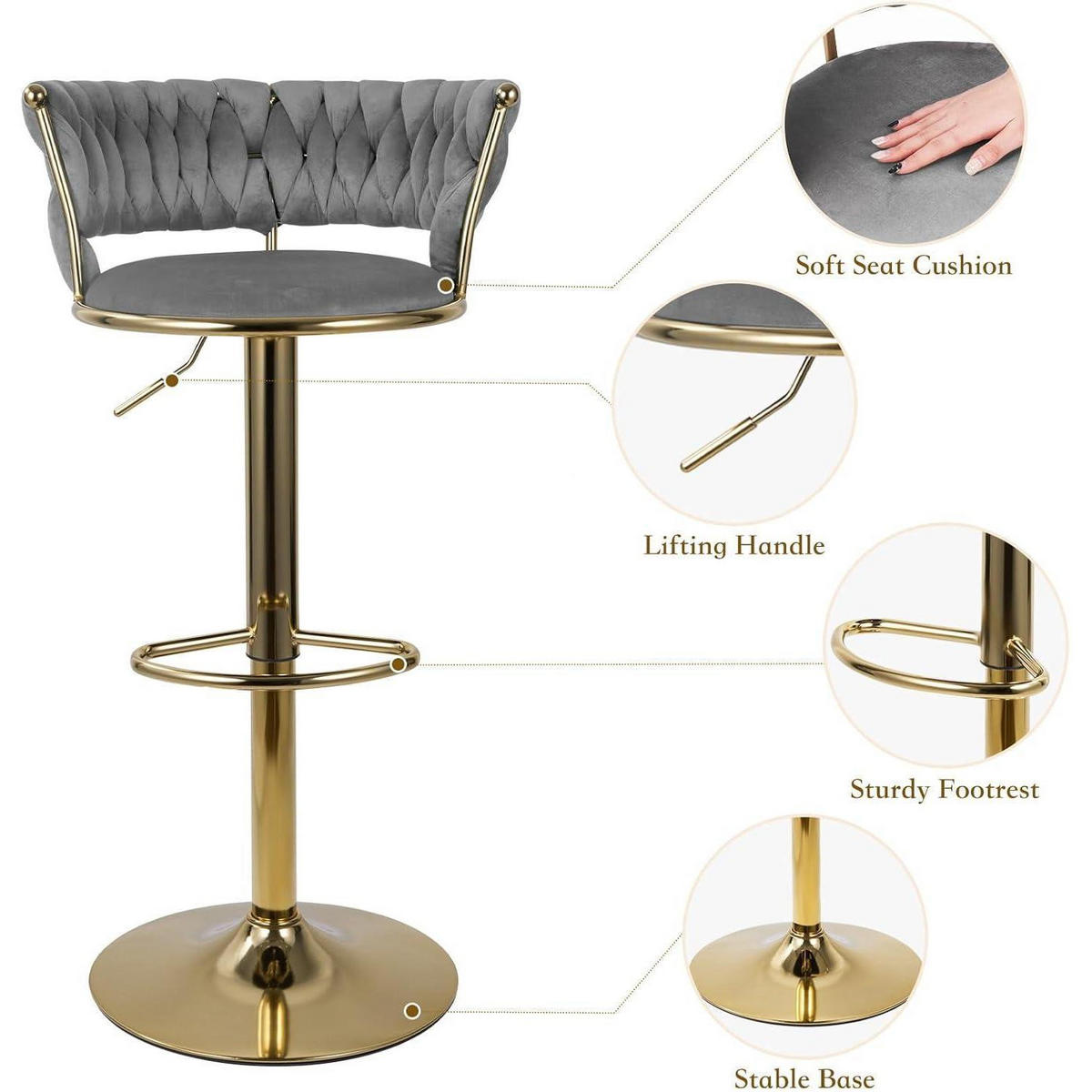 BARHOCKER 4er Set Höhenverstellbar mit Rückenlehne Gold/Dunkelgrau - Multicolor, Textil (46/100/46cm)