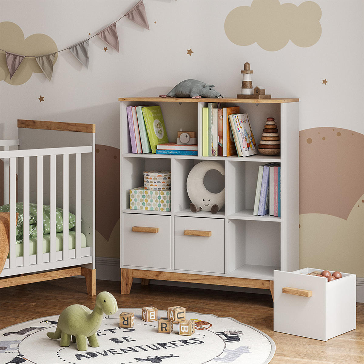 KINDERREGAL Malia Weiß/Artisan 98.4 x 113.4 cm - Weiß, Holzwerkstoff (98.4/113.4/32.6cm) - VitaliSpa