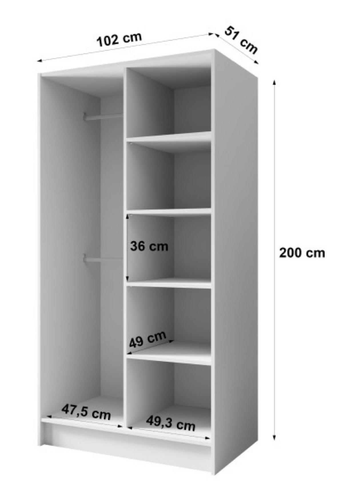SCHRANK Kaschmir ORTO 100 g Glatt Ohne Spiegel Mit Schwarzen Griffen - Ecru/Schwarz, Holzwerkstoff (102/200/51cm) - Sepro Meble