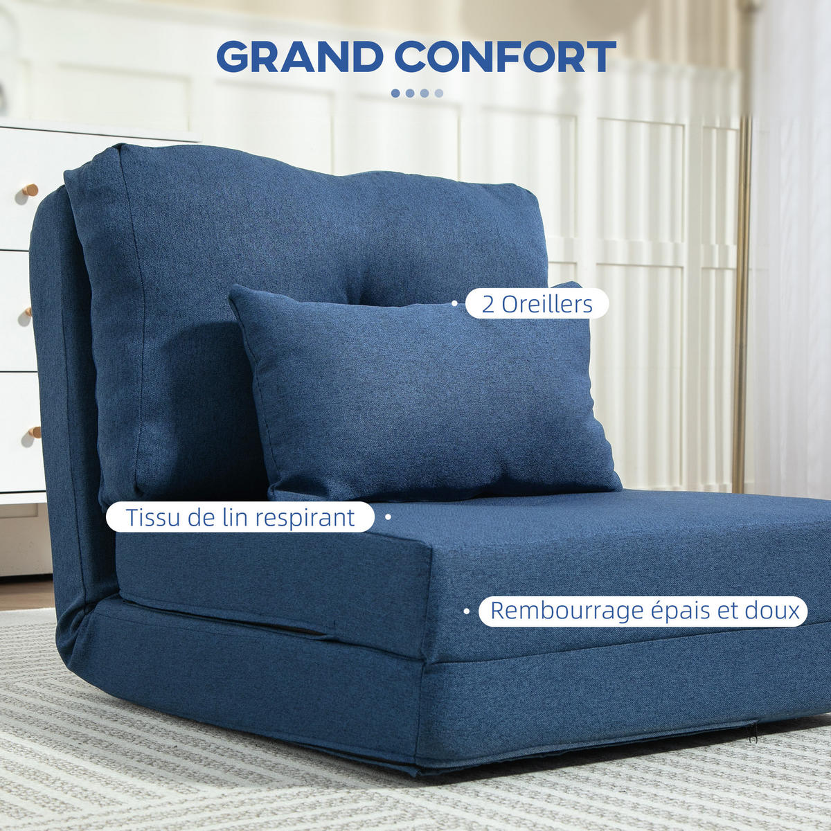 SCHLAFSESSEL DE-14581 mit 5-fach verstellbarer Rückenlehne Dunkelblau - Blau, Textil (80/56/60cm) - ComfortXL