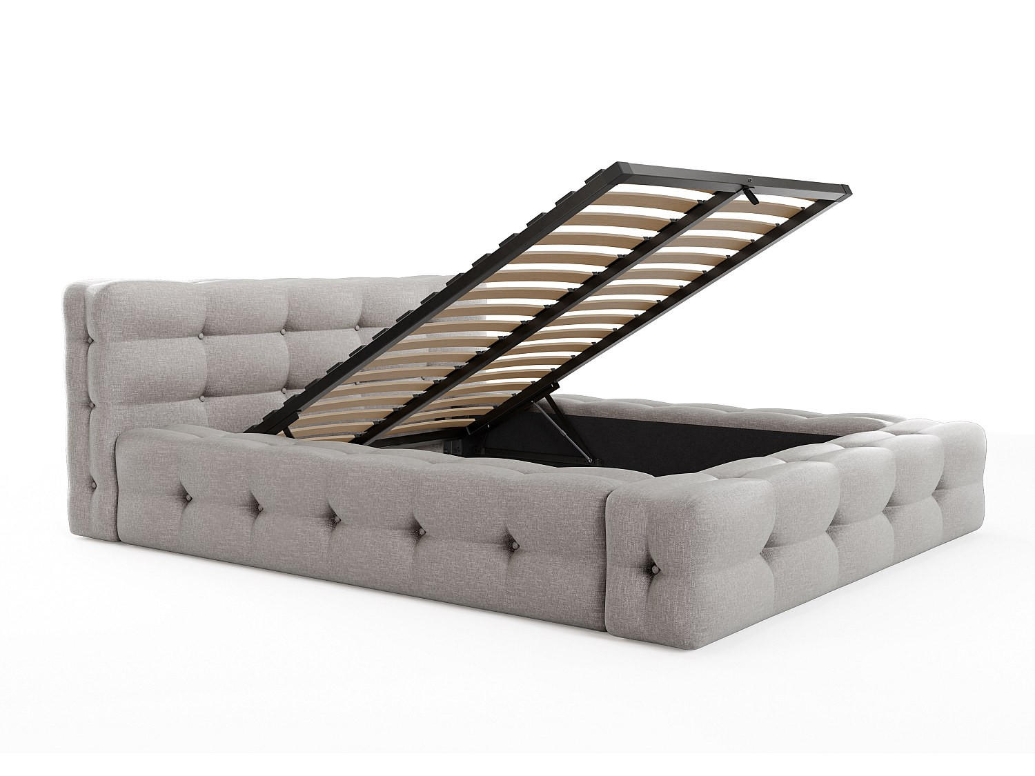 BETT mit Bettkasten - 2 Personen - Stoff - Hellgrau - Hellgrau, Textil (140/190cm) - Vente-Unique