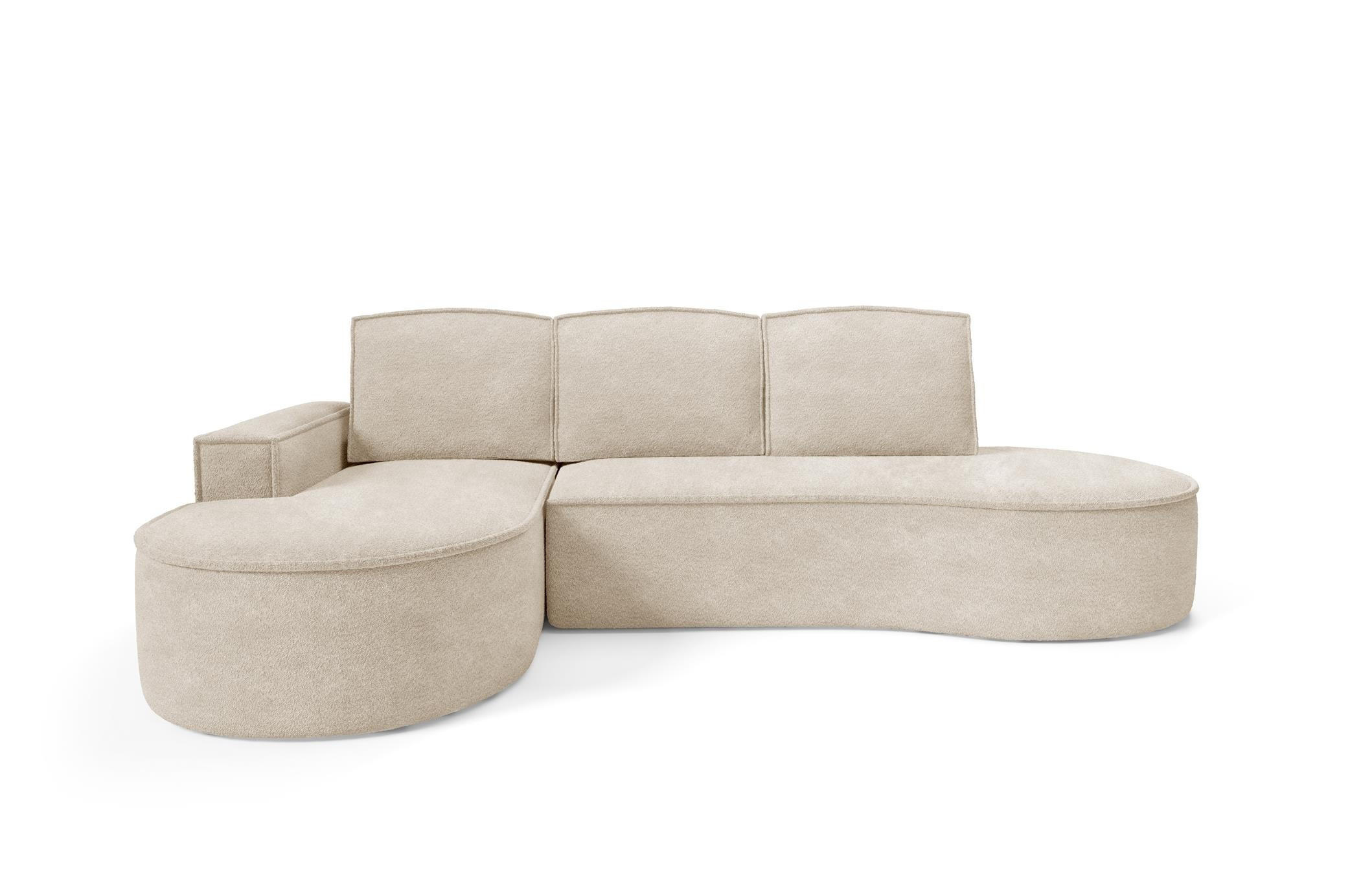 ECKSOFA Flow Beige, mit Schlaffunktion und Kissen in Abriamo Stoff, linke seite - Beige, Holzwerkstoff/Textil (277/157cm) - Bettso