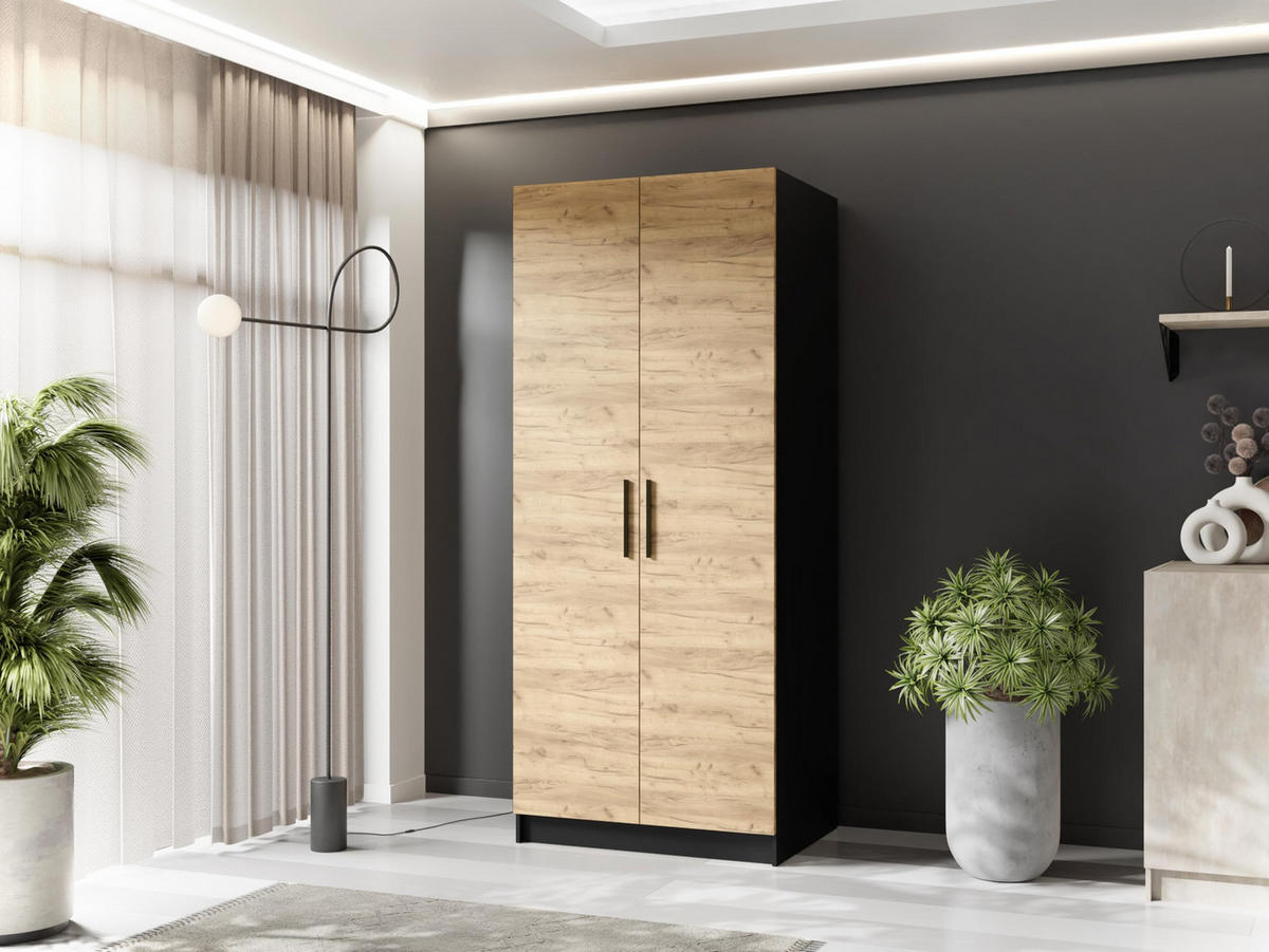 ŠATNÍ SKŘÍŇ GOLD Černá & Dub Craft - medově dubová/černá, kompozitní dřevo (78/205/52.5cm) - Kier Furniture