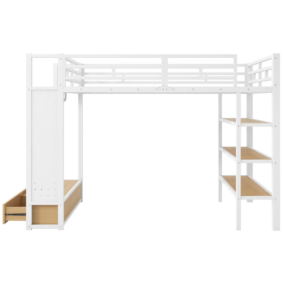 HOCHBETT 140x200 cm in Weiß mit offenem Kleiderschrank, LED-Beleuchtung und Stauraum - Weiß, Holzwerkstoff (140/200cm) - IVMEU