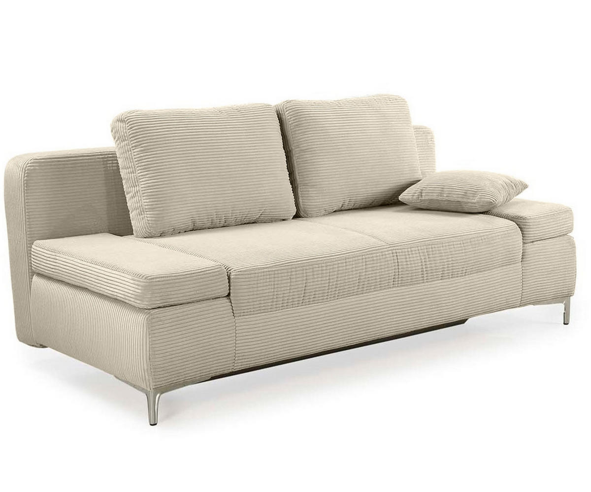 SCHLAFSOFA mit Bettkasten, Federkern, Armlehnen verstellbar B202/T103/H89 cm, Liegefläche 144x198 cm, Cord Beige Grau / 15203 - Chromfarben/Greige, Textil/Metall (202/89/103cm) - luma-home