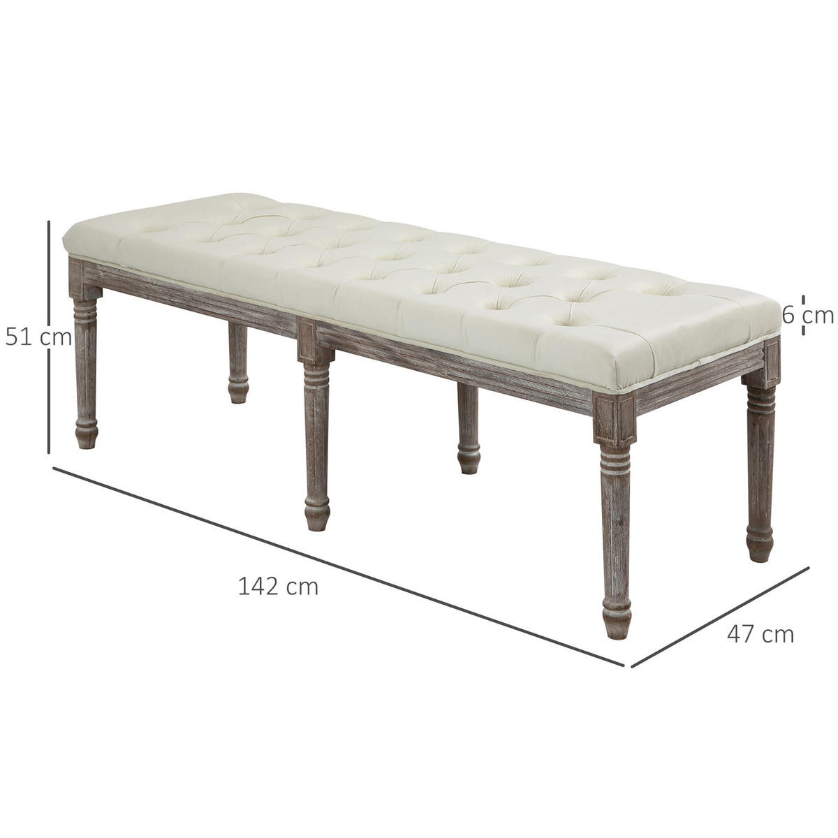 POLSTERBANK Sitzbank Vintage Retro Bettbank mit Knöpfen Samtige Berührung Beige - Beige, Kunststoff (47/51/142cm) - HOMCOM