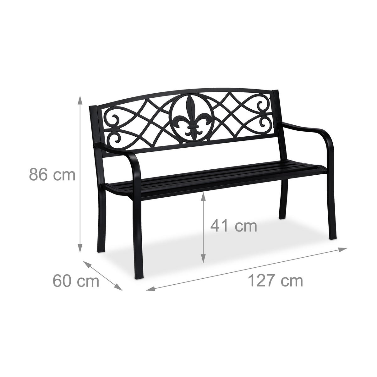 GARTENBANK Blume - Schwarz, Metall (127/86/60cm) - Relaxdays
