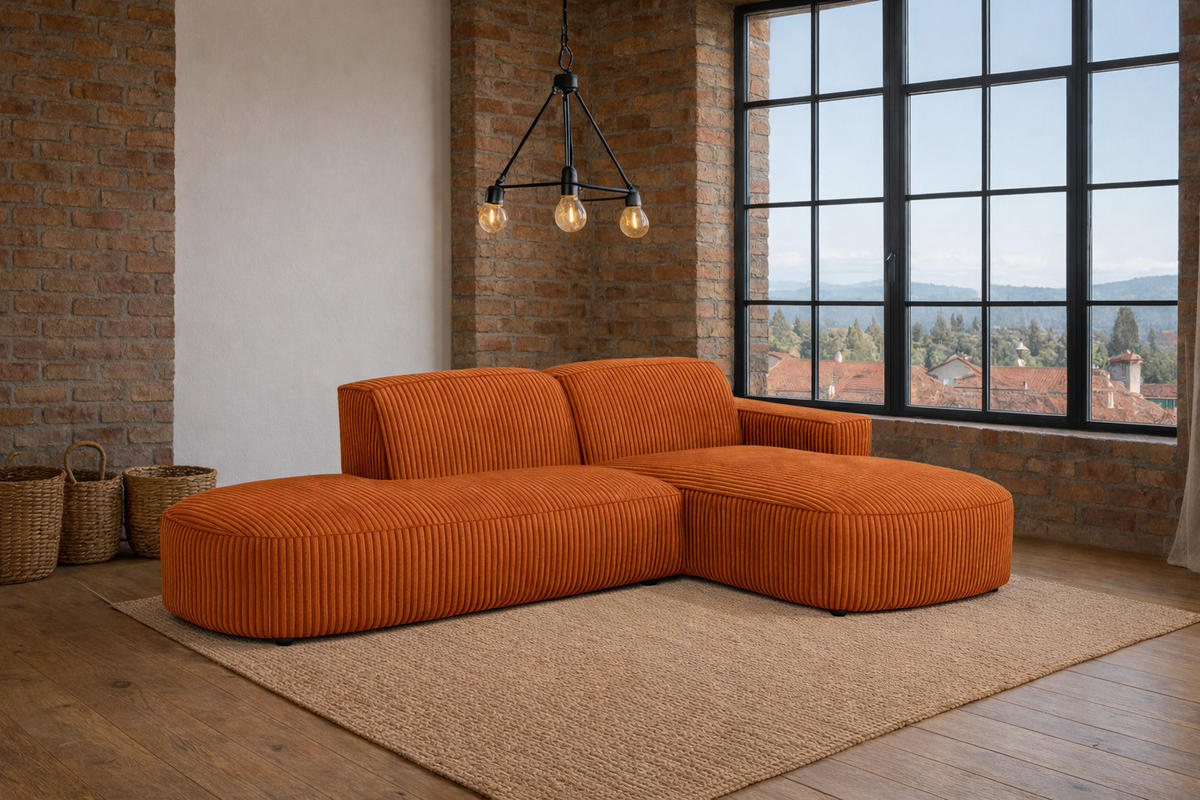 ECKSOFA Cursal Atelier, Stoff Poso, Kupfer, Rechts - Orange, Holz (269/166cm) - Kaiser Möbel