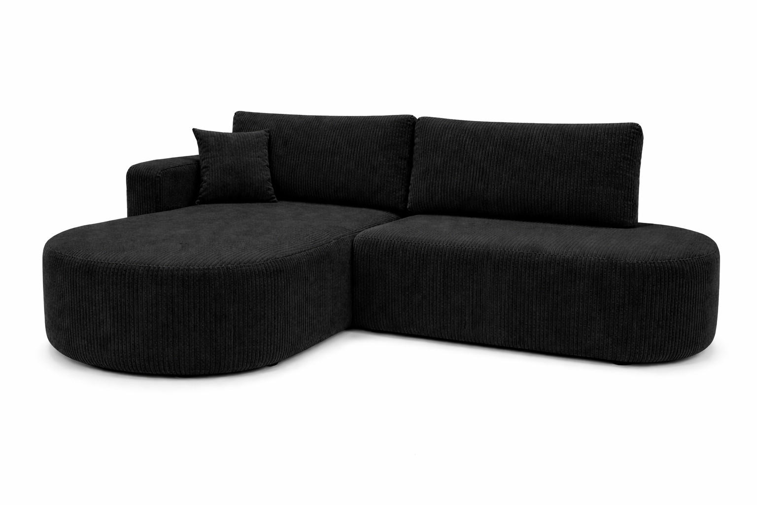 ECKSOFA Mit Schlaffunktion Und Bettkasten, Cordstoff Poso, Schwarz, Links, ROUND ONE OPEN XL - Schwarz, Holz (262/175cm) - Kaiser Möbel