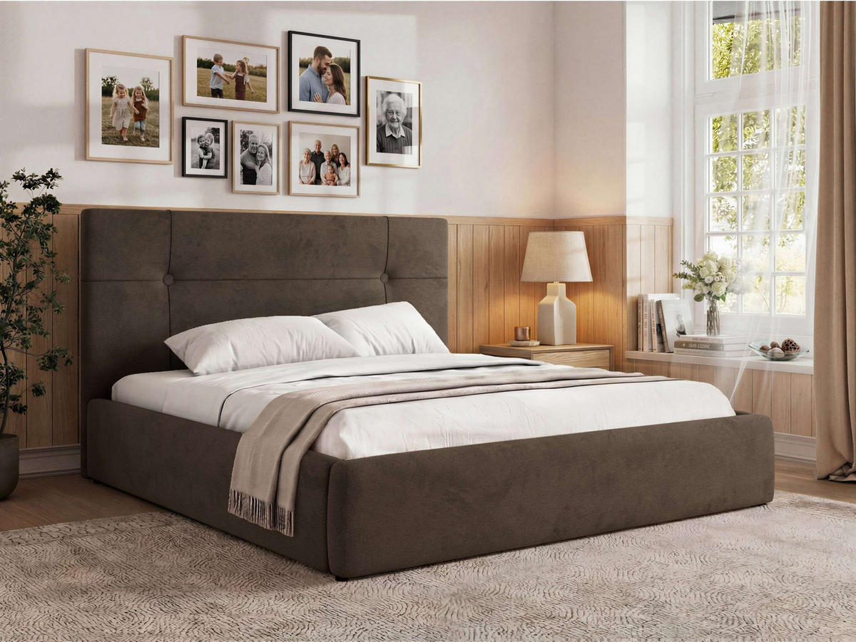 ČALÚNENÁ POSTEĽ CALERIO CLASSIC 200/200 - Hnedá Samet - Matrac Foam - hnedá/čierna, textil/plast (200/200cm) - MKS