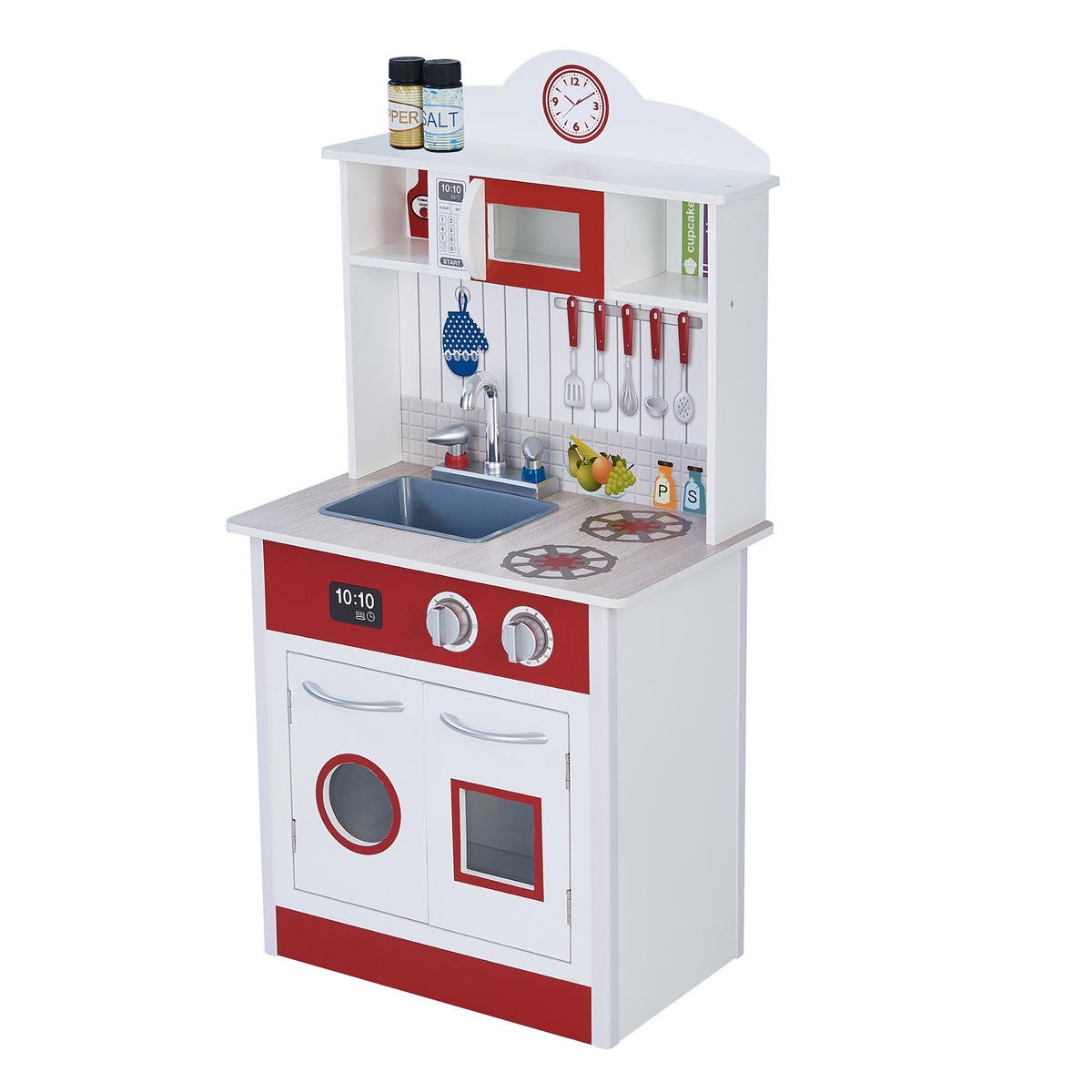 KINDERKÜCHE Spielküche, Rot/Weiß, 93cm - Rot, Holzwerkstoff (48/32/93cm) - Teamson Kids