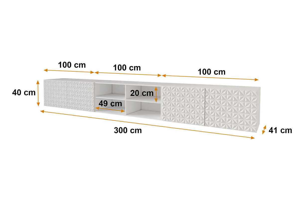 LOWBOARD VIRA-W 3x100x40x41 cm - Weiß - Weiß, Holzwerkstoff (300/40/41cm) - ALTDECOR
