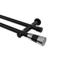 GARDINENSTANGEN-SET Platon Tanara 260 cm (geteilt in 2 x 130 cm), 2-läufig (ohne Ringe), 20 mm Ø Schwarz - Chromfarben/Schwarz, Metall (260cm) - INTERDECO