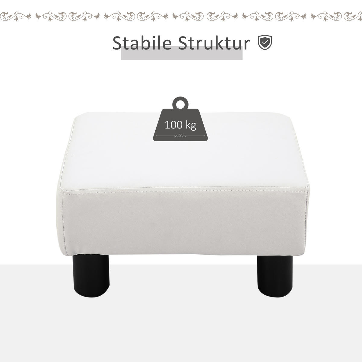 FUSSHOCKER, Beinstütze, Sitzhocker, Weiß - Weiß, Leder (30/24/40cm) - HOMCOM