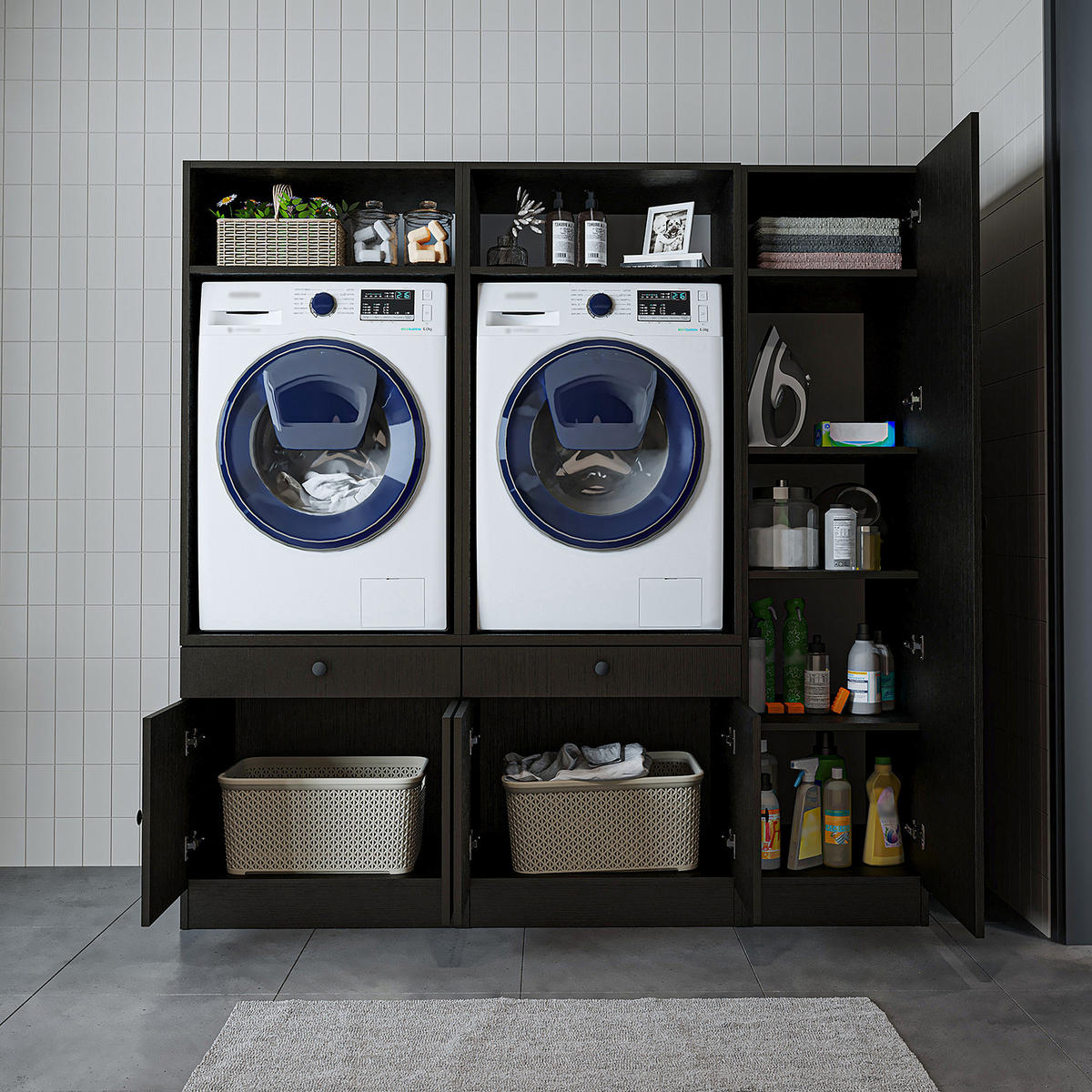 WASCHMASCHINENSCHRANK Serie 1 179cm Breit, 184cm Hoch - Schwarz, Holzwerkstoff (179/184/67cm)